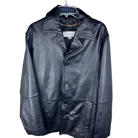 Wilsons Leather Other - M. Julian Wilsons Mens‎ Black Leather Collared Button Front Jacket Size Large